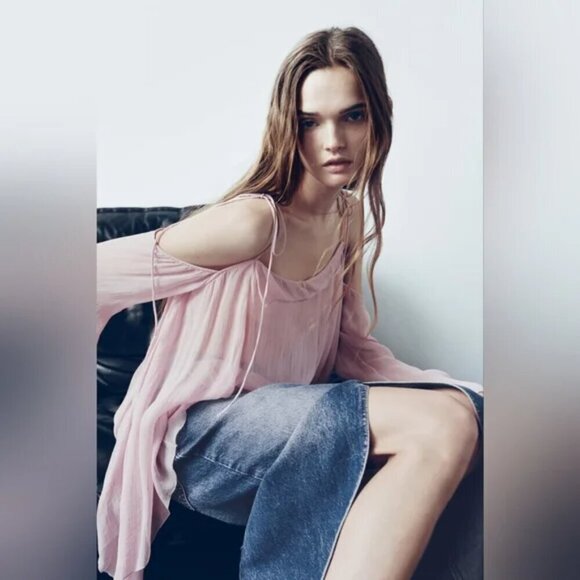 ZARA SEMI-SHEER VOLUMINOUS BLOUSE - Picture 4 of 7